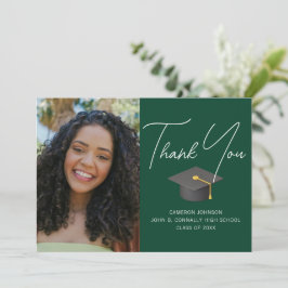 Tarjeta De Agradecimiento Graduación personalizada de foto de graduado verde