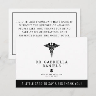 Tarjeta De Agradecimiento Graduación personalizada de médico de escuela de m