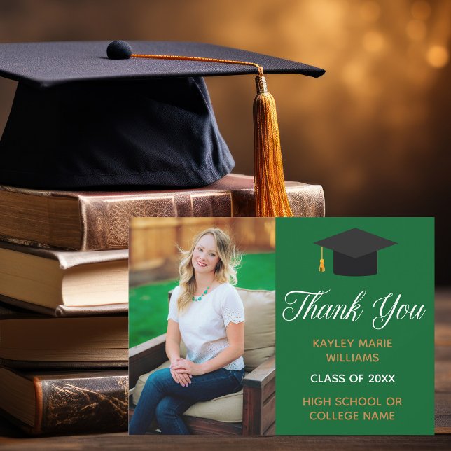 Tarjeta De Agradecimiento Graduación Personalizado de Oro Verde 2025 Graduad (Subido por el creador)