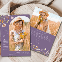 Tarjeta De Agradecimiento Graduación Purple de Flor Silvestre Foto Gracias