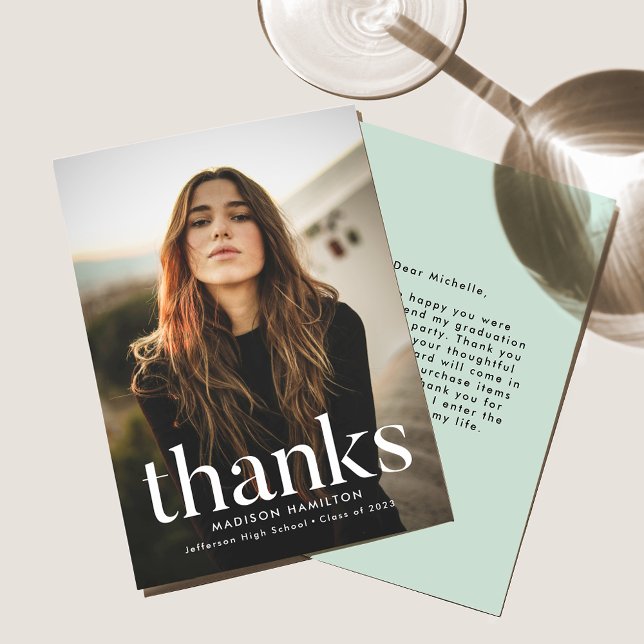 Tarjeta De Agradecimiento Graduación Refinada de Foto Verde de Mint (Subido por el creador)