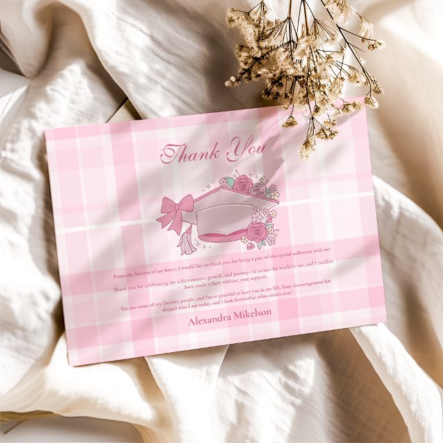Tarjeta De Agradecimiento Graduación Retro Coquette Pink Bow (Subido por el creador)