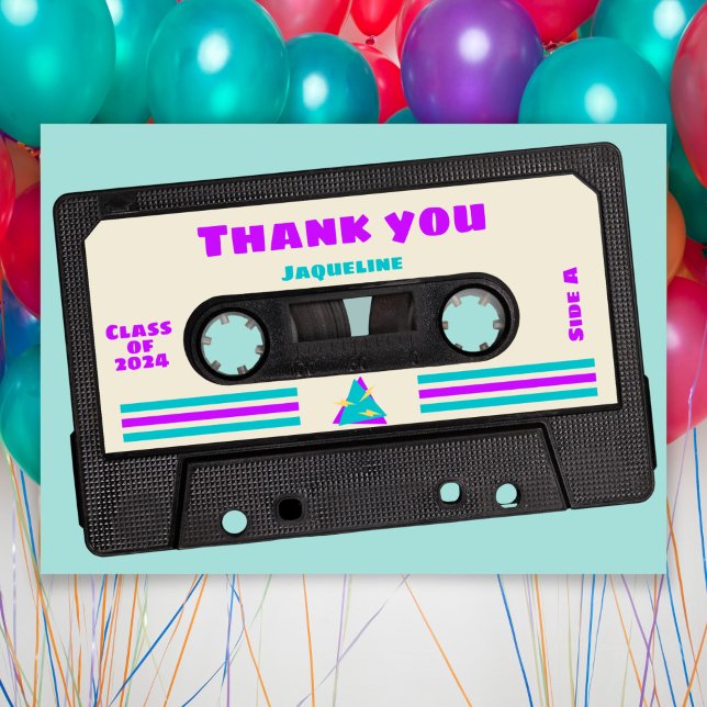 Tarjeta De Agradecimiento Graduación Retro Ochties Purple Mix Tape 2025 (Subido por el creador)