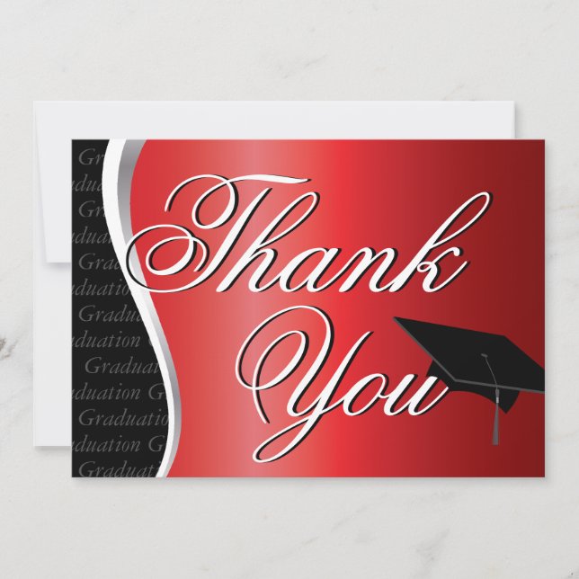 Tarjeta De Agradecimiento Graduación roja y negra gracias (Anverso)