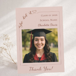 Tarjeta De Agradecimiento Graduación rosa neutro foto moderna Lo logró