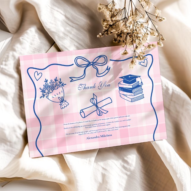 Tarjeta De Agradecimiento Graduación rosa y azul con mano retro (Subido por el creador)