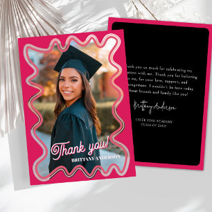 Tarjeta De Agradecimiento Graduación rosa y negro moderno