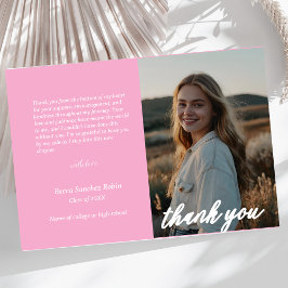 Tarjeta De Agradecimiento graduación rosada de guion minimalista