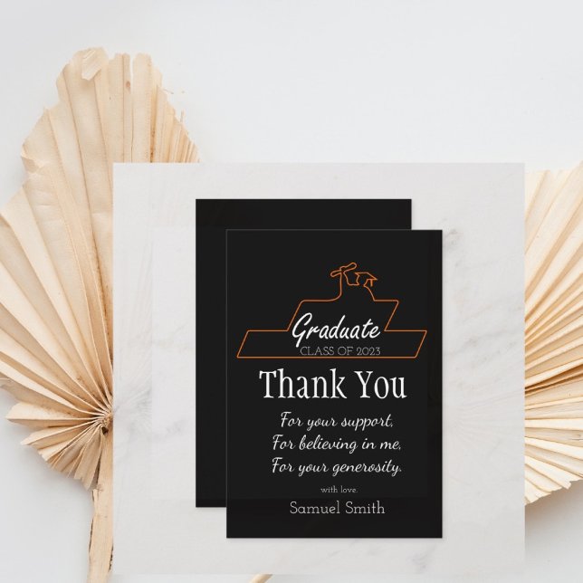Tarjeta De Agradecimiento Graduación Script Escritura a mano Personalizado d (black and white graduation thank you card)