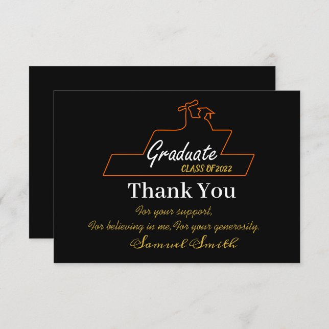 Tarjeta De Agradecimiento Graduación Script Gold & Black Class of (Anverso / Reverso)