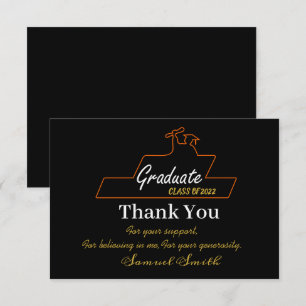Tarjeta De Agradecimiento Graduación Script Gold & Black Class of