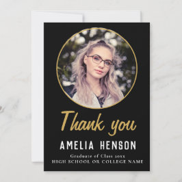 Tarjeta De Agradecimiento Graduación simple de foto de graduado negro