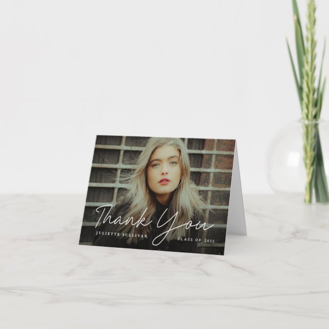 Tarjeta De Agradecimiento Graduación simple de la foto del guión (Anverso)