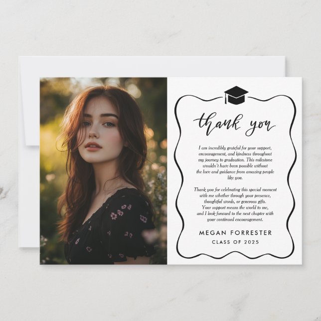 Tarjeta De Agradecimiento Graduación Simple Gracias Escrito A Mano | Foto (Anverso)