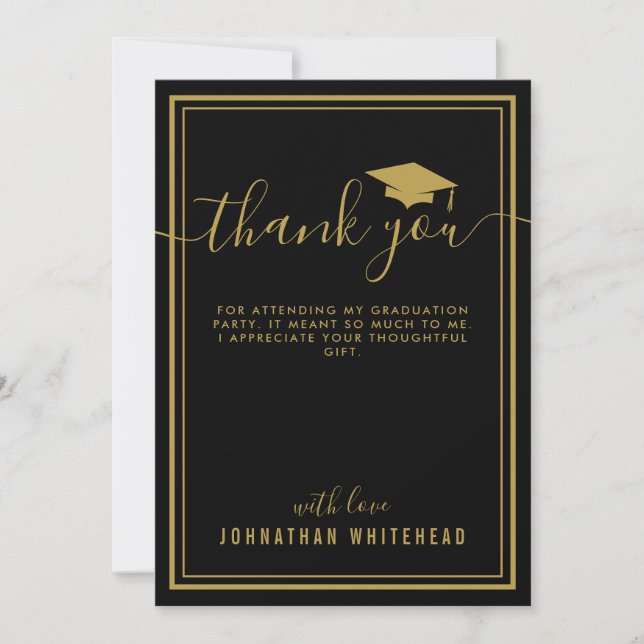 Tarjeta De Agradecimiento Graduación Simple Photo Black (Anverso)