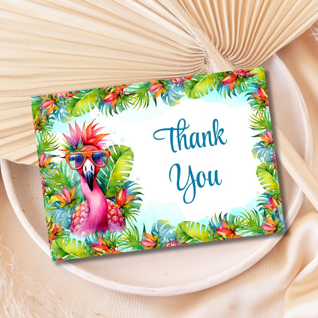 Tarjeta De Agradecimiento Graduación Tropical Luau Flamingo Gracias (Subido por el creador)
