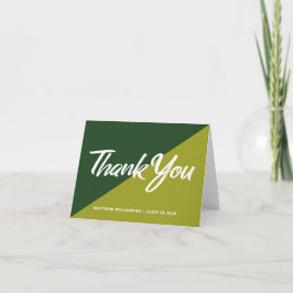 Tarjeta De Agradecimiento Graduación Verde Negrita Letra Capital Icono Retro