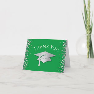 Tarjeta De Agradecimiento Graduación Verde y Plateada