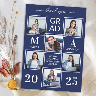 Tarjeta De Agradecimiento Graduado 6 Foto Personalizado Graduación Azul Mari