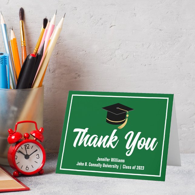 Tarjeta De Agradecimiento Graduado blanco verde personalizado 2025 (Subido por el creador)