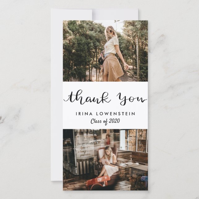Tarjeta De Agradecimiento Graduado Casual Dos Fotografía Gracias Script (Anverso)