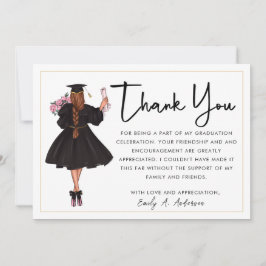 Tarjeta De Agradecimiento Graduado Chica de acuarela moderna y personalizada