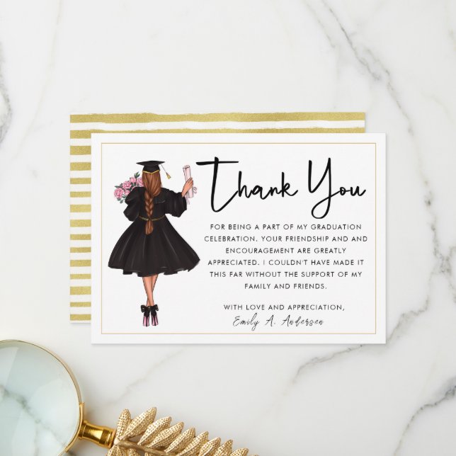 Tarjeta De Agradecimiento Graduado Chica de acuarela moderna y personalizada (Anverso/Reverso In Situ)