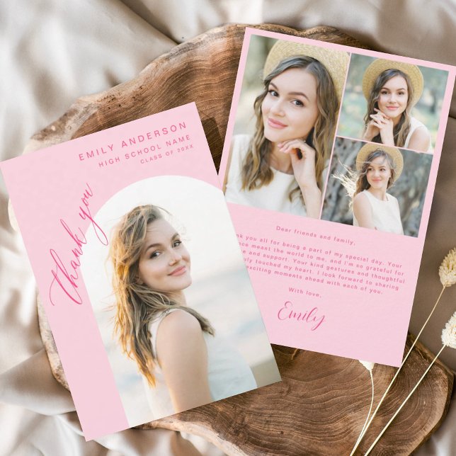 Tarjeta De Agradecimiento Graduado de Arco Rosado Caliente Foto simple Graci (Subido por el creador)