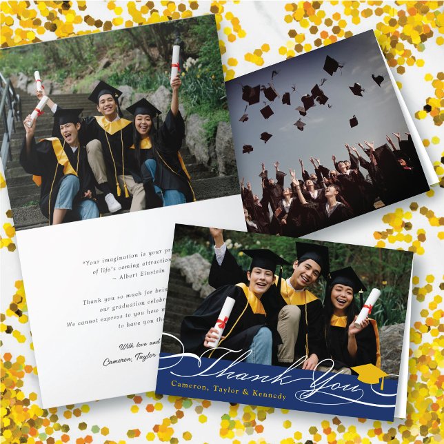Tarjeta De Agradecimiento Graduado de foto de cierre de guión de Moda elegan (Stylish Chic Script Graduation Cap Photo Grad Thank You Folded Card @ zazzle.com/color_therapy)