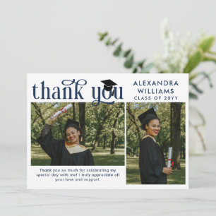 Tarjeta De Agradecimiento Graduado de fotografía superior con elegancia azul