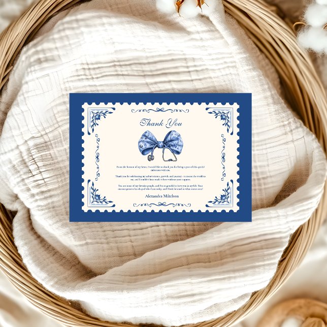 Tarjeta De Agradecimiento Graduado de la Escuela de Enfermería Blue Toile Bo (Subido por el creador)