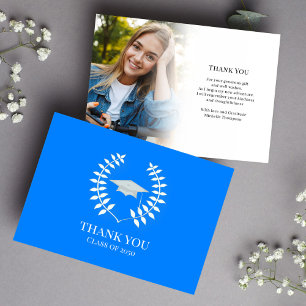 Tarjeta De Agradecimiento Graduado Gracias Foto Classic Azure Blue White