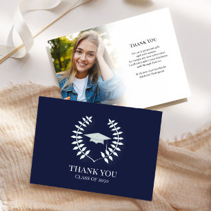 Tarjeta De Agradecimiento Graduado Gracias Foto Navy Blue Classic Elegant