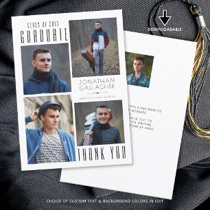 Tarjeta De Agradecimiento GRADUADO Mínimo Sleek GRACIAS 5 Fotos Negro