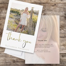 Tarjeta De Agradecimiento Graduado Moderno y Simple Caligrafía Gold Gracias