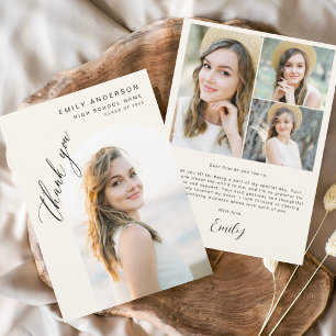 Tarjeta De Agradecimiento Graduado Neutral Beige Graduado simple de fotograf