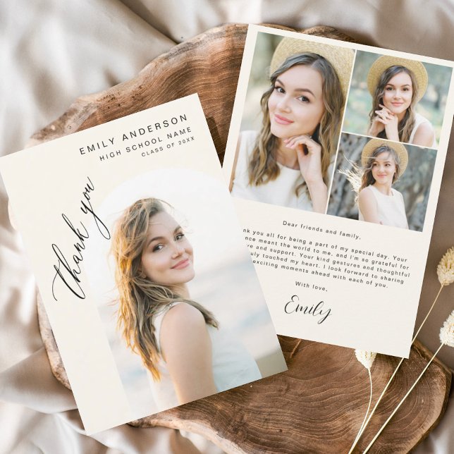 Tarjeta De Agradecimiento Graduado Neutral Beige Graduado simple de fotograf (Subido por el creador)