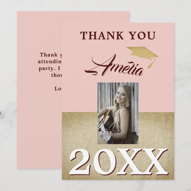 Tarjeta De Agradecimiento Graduado Rústico Rosa Dusty 2 Graduación De Foto (Anverso / Reverso)