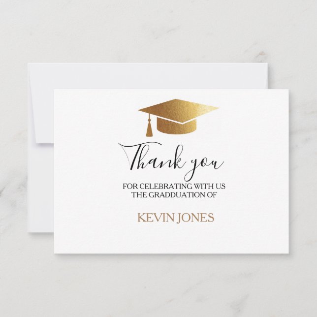 Tarjeta De Agradecimiento Graduado tapón de acero de oro elegante gracias  (Anverso)