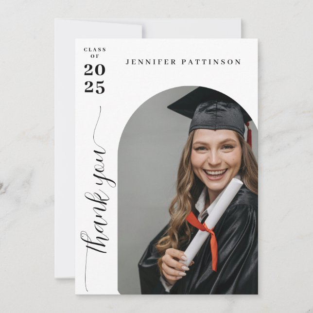 Tarjeta De Agradecimiento Graduate Arch Photo with Custom Message Graduation (Anverso)