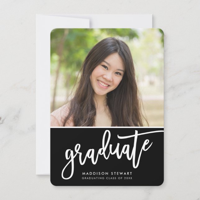 Tarjeta De Agradecimiento GRADUATE FIESTA moda foto simple caligrafía negra (Anverso)