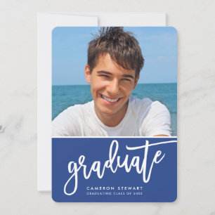 Tarjeta De Agradecimiento GRADUATE FIESTA moda foto simple guión real azul