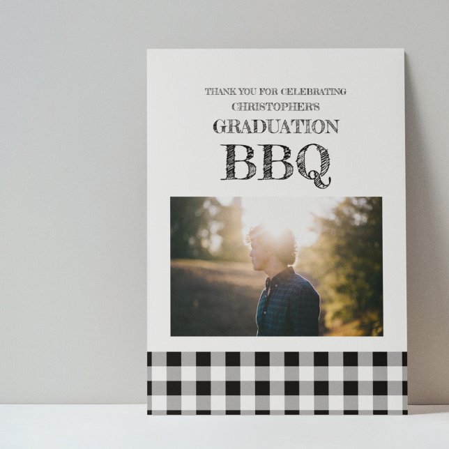 Tarjeta De Agradecimiento Graduation BBQ Gingham (Subido por el creador)