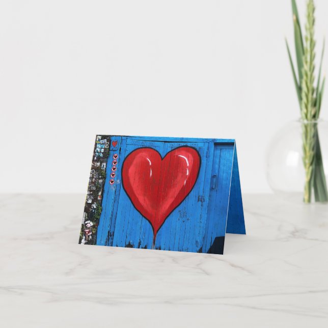 Tarjeta De Agradecimiento Graffiti Corazón, pared azul, San Valentín, pequeñ (Anverso)