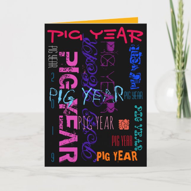Tarjeta De Agradecimiento Graffiti estilo Repeating Pig Year 2019 Greeting C (Anverso)