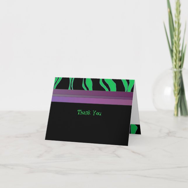 Tarjeta De Agradecimiento Gráfica de cebra morada, verde y negra gracias (Anverso)