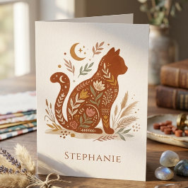 Tarjeta De Agradecimiento Gráfica de Gato Celestial Floral Boho