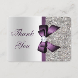 Tarjeta De Agradecimiento Gráficas púrpuras Bow Silver Sequines Diamond Grac
