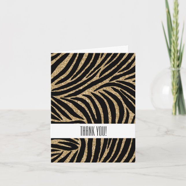 Tarjeta De Agradecimiento Gráficos negros de oro Purpurina Zebra Imprimir Gr (Anverso)