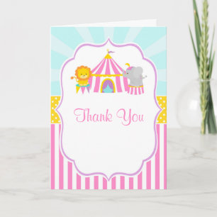 Tarjeta De Agradecimiento Gran Carnaval de Circo Big Top Cumpleaños en Rosa